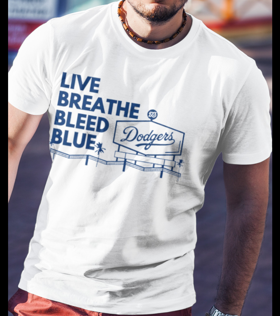 Live Breathe Bleed Blue Dodgers Logo Palm Trees T-Shirt