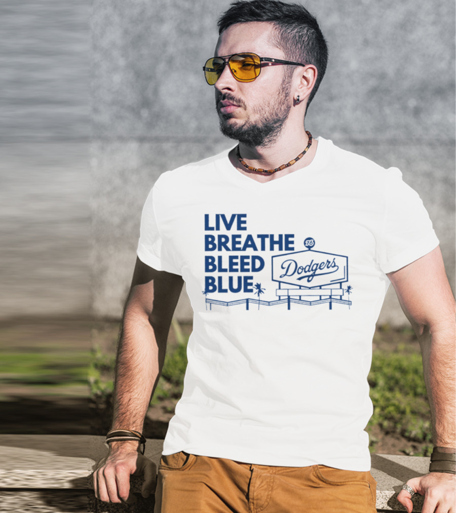 Live Breathe Bleed Blue Dodgers Logo Palm Trees T-Shirt