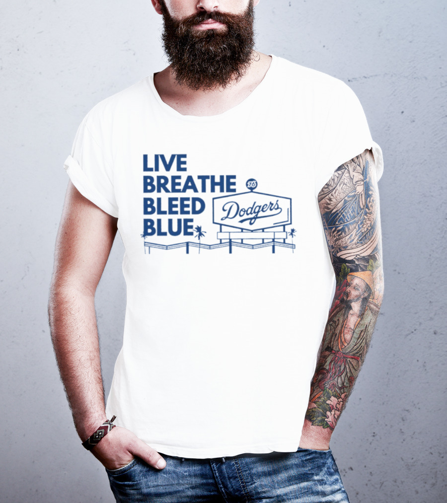 Live Breathe Bleed Blue Dodgers Logo Palm Trees T-Shirt