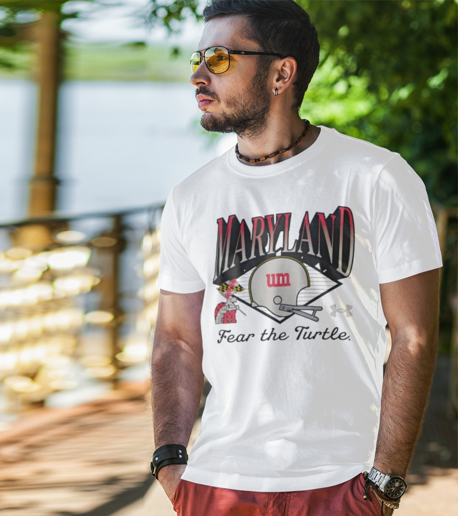 Maryland Terrapins Fear The Turtle UM Football Helmet And Under Armour Logo T-Shirt