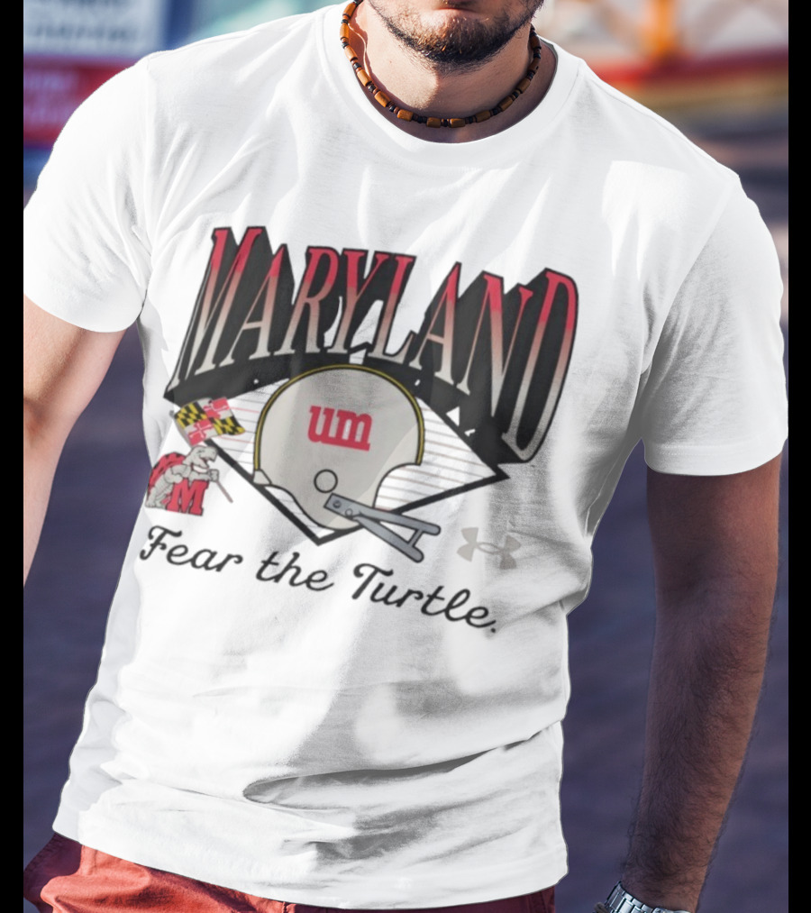 Maryland Terrapins Fear The Turtle UM Football Helmet And Under Armour Logo T-Shirt