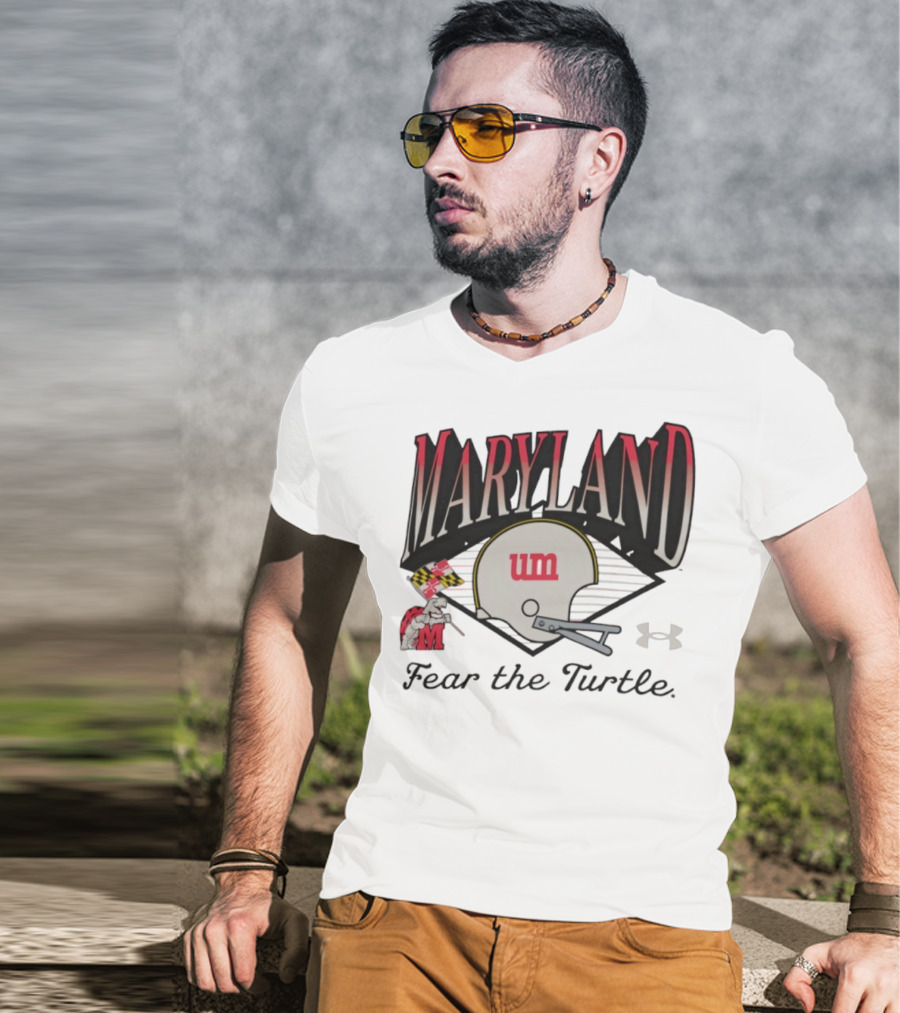 Maryland Terrapins Fear The Turtle UM Football Helmet And Under Armour Logo T-Shirt