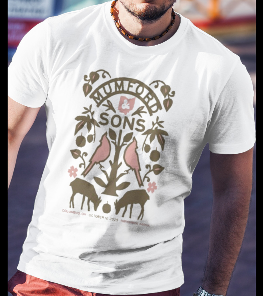 Mumford & Sons Nationwide Arena October 12 2025 Columbus OH Tour Birds And Deer Design T-Shirt