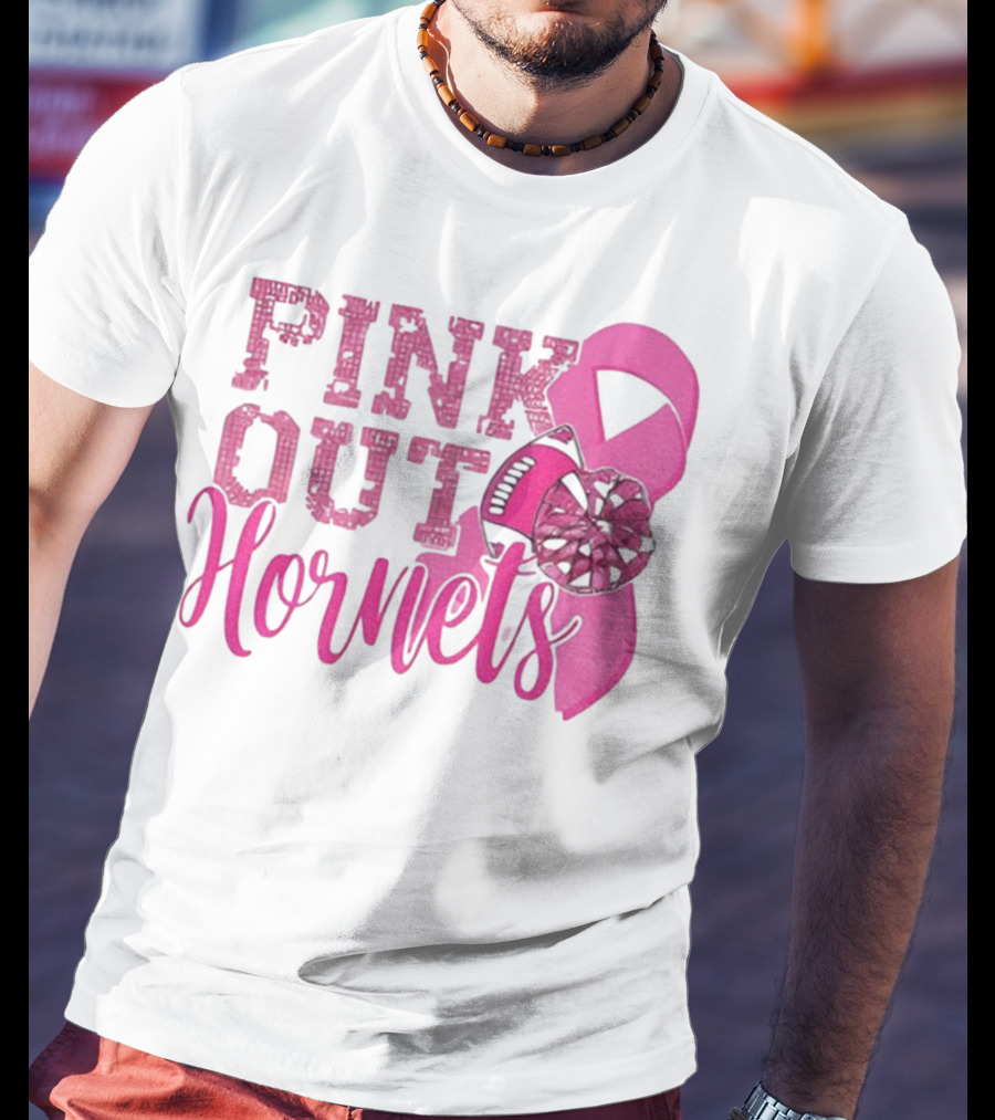 Pink Out Hornets New Orleans Hornets 2025 Football Ribbon Pom لص博 T-Shirt