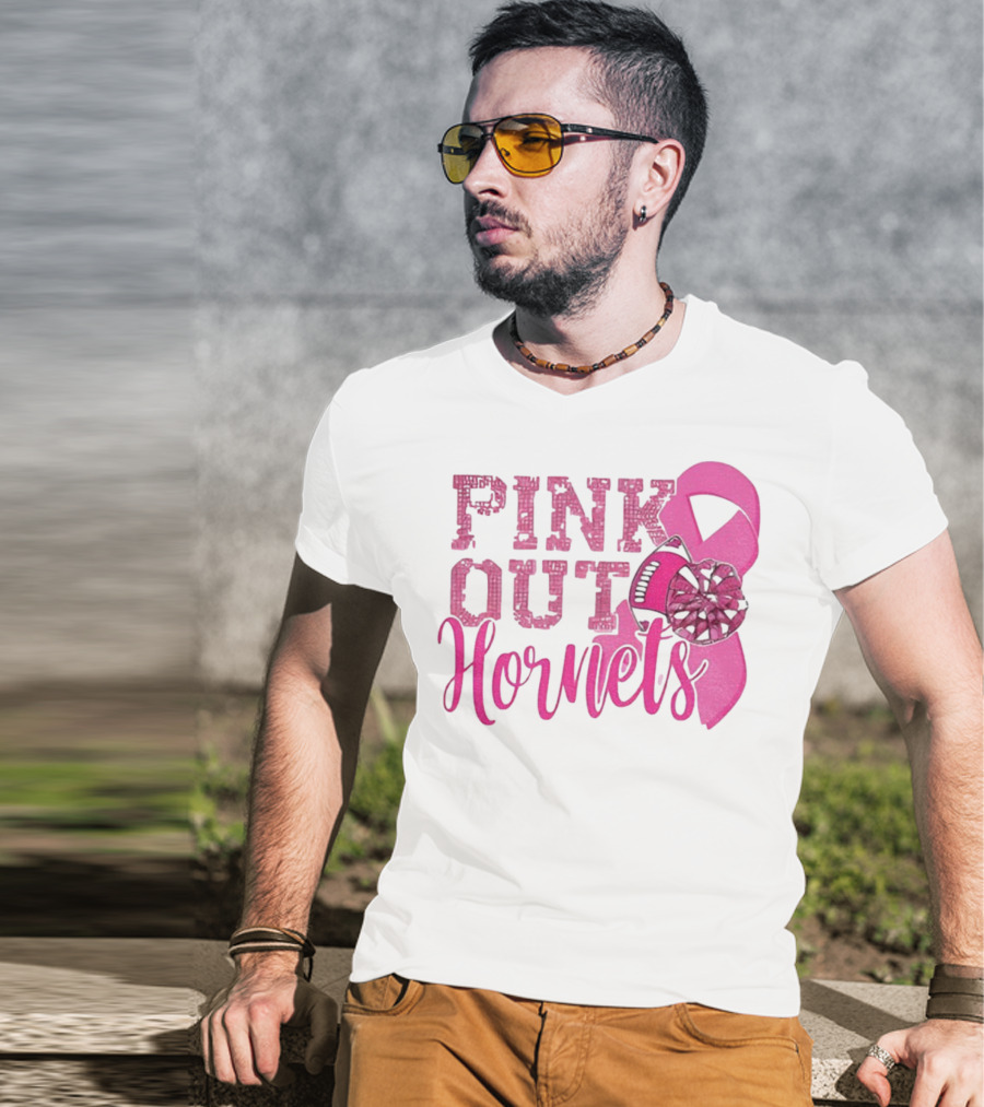 Pink Out Hornets New Orleans Hornets 2025 Football Ribbon Pom لص博 T-Shirt