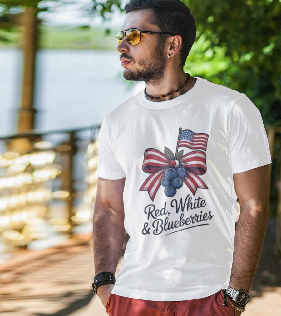 Red White Blueberries American Flag Bow T-Shirt