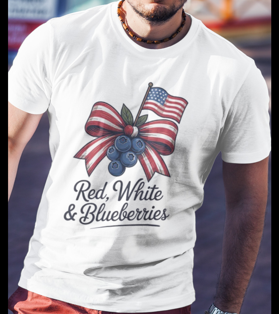 Red White Blueberries American Flag Bow T-Shirt