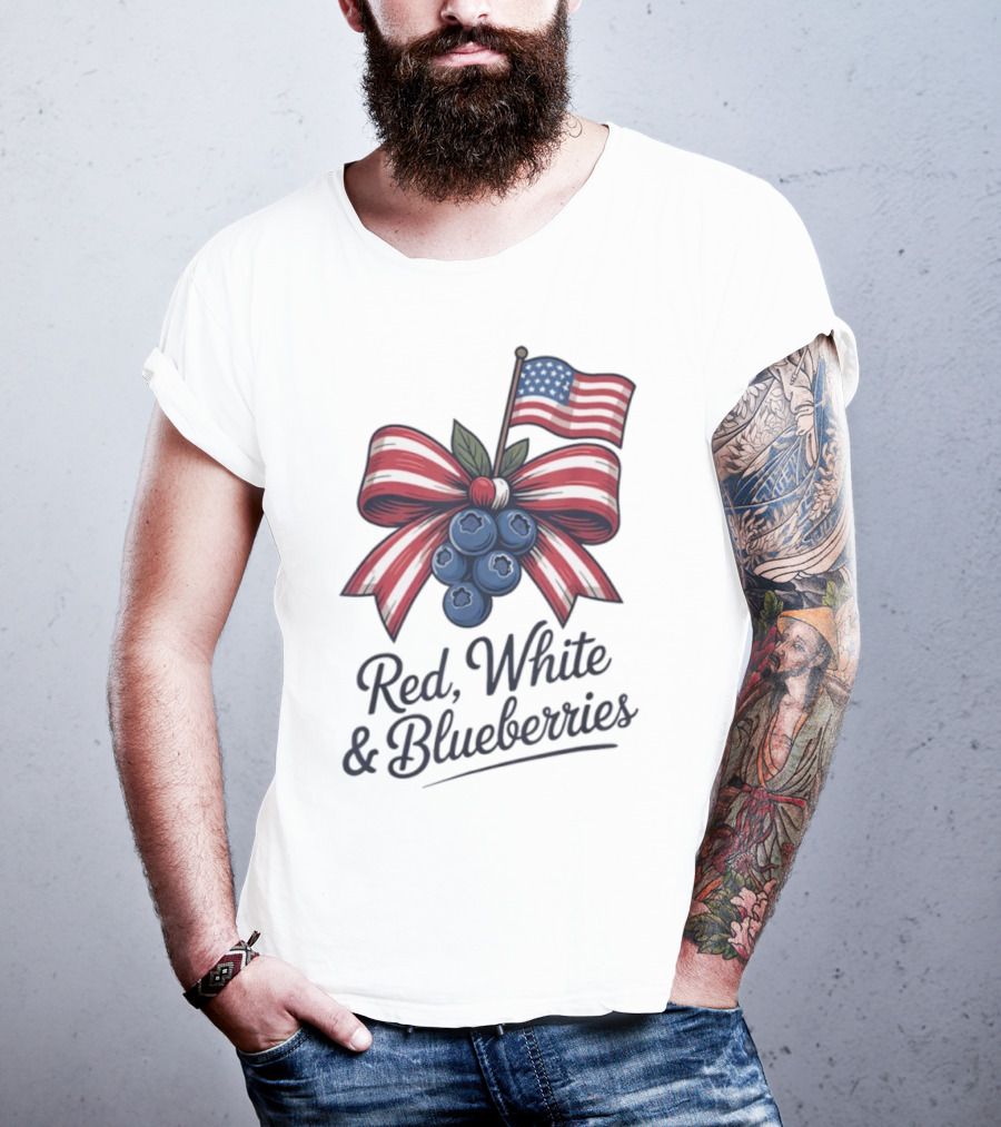 Red White Blueberries American Flag Bow T-Shirt