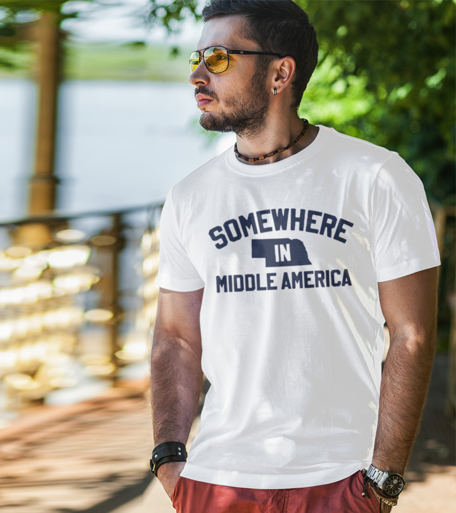 Somewhere In Middle America Nebraska Map Outline T-Shirt