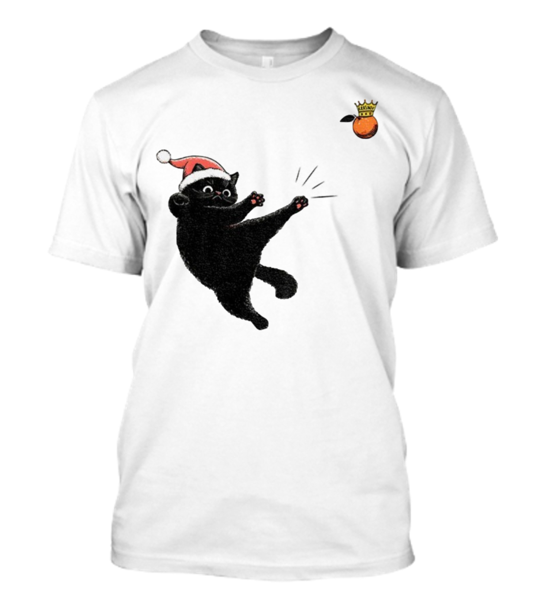 Black Cat Santa Hat Kicking Crowned Orange No Kings Christmas Anti-Trump T-Shirt