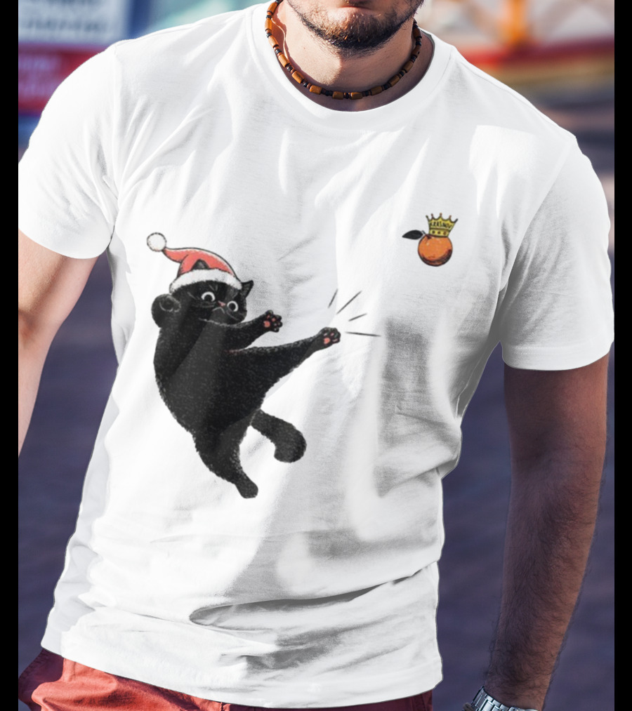 Black Cat Santa Hat Kicking Crowned Orange No Kings Christmas Anti-Trump T-Shirt