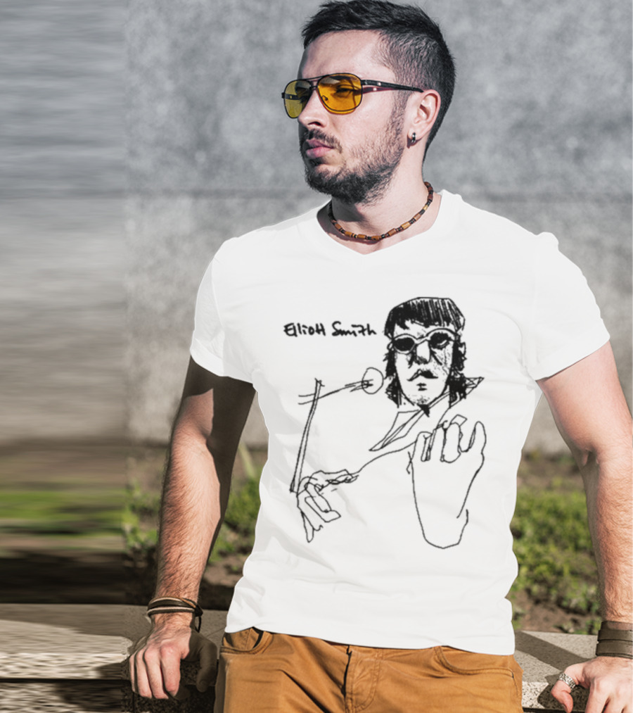 Elliott Smith Blue Fools Hand-Drawn Microphone Sketch T-Shirt