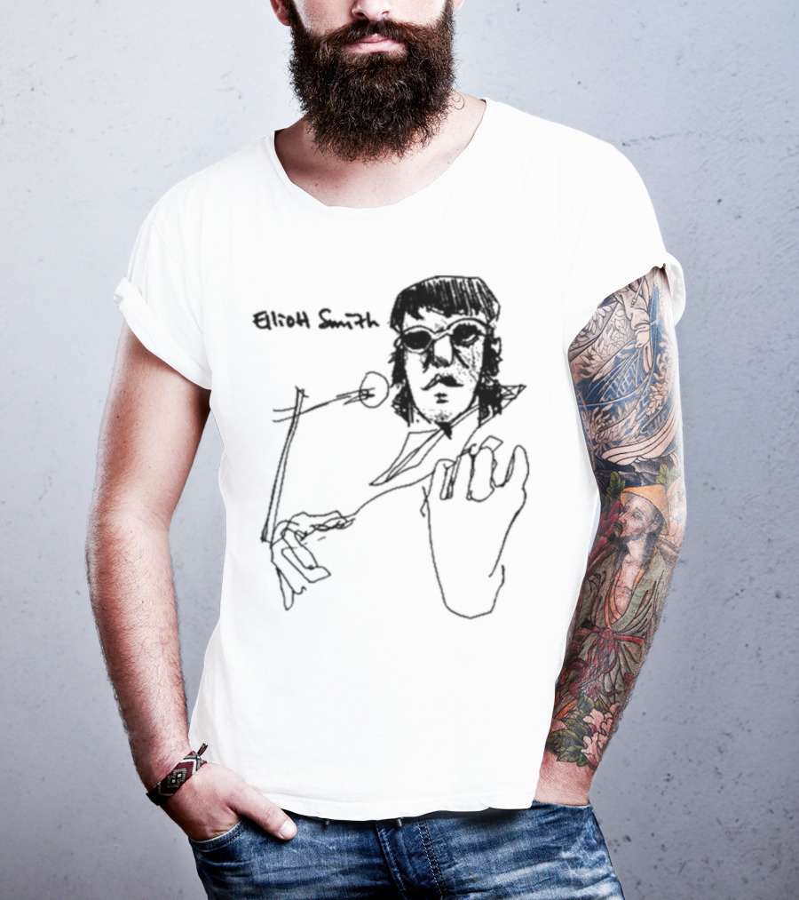 Elliott Smith Blue Fools Hand-Drawn Microphone Sketch T-Shirt