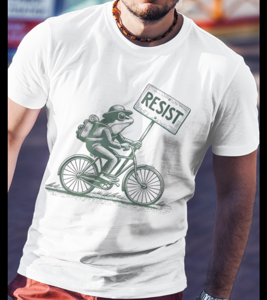 Frog On Bike Resist Portland Protest Vintage Graphic T-Shirt