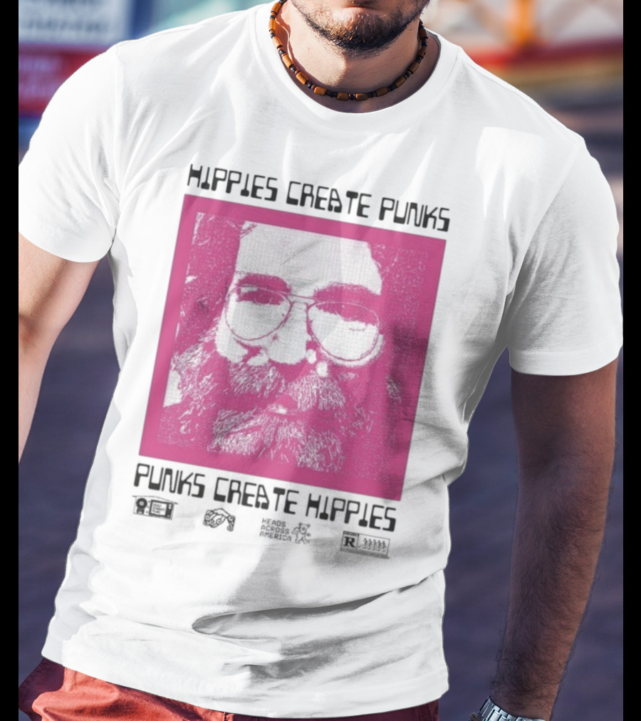 Hippies Create Punks Punks Create Hippies Heads Iconic Beard Glare T-Shirt