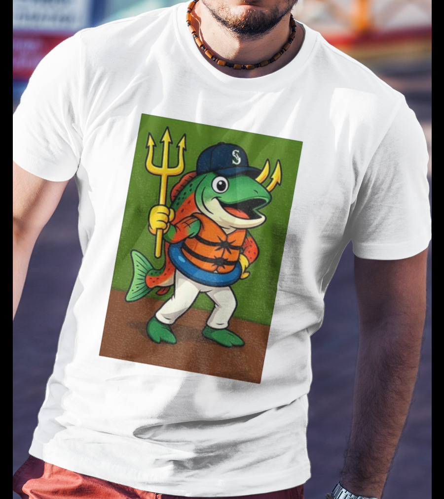 Seattle Mariners 2025 Humpy Salmon Mascot With Trident T-Shirt