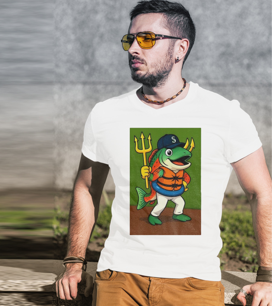 Seattle Mariners 2025 Humpy Salmon Mascot With Trident T-Shirt