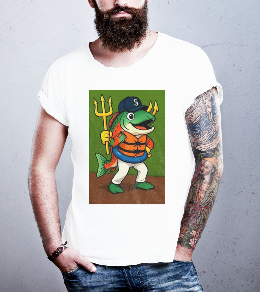Seattle Mariners 2025 Humpy Salmon Mascot With Trident T-Shirt