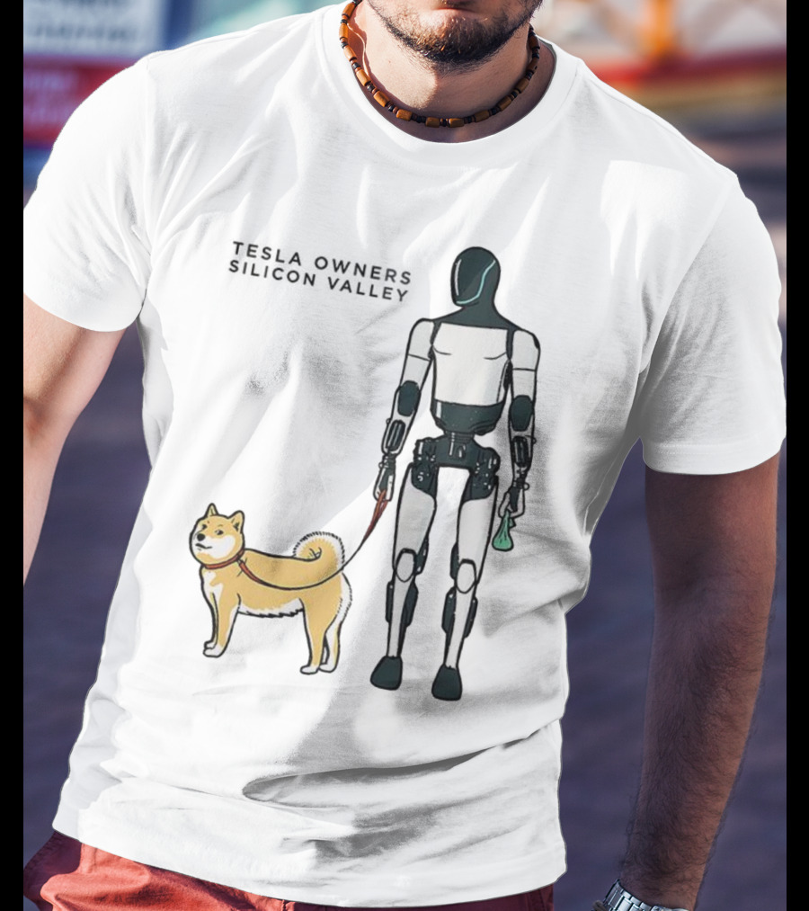 Tesla Owners Silicon Valley Optimus Robot Walking Doge Dog T-Shirt