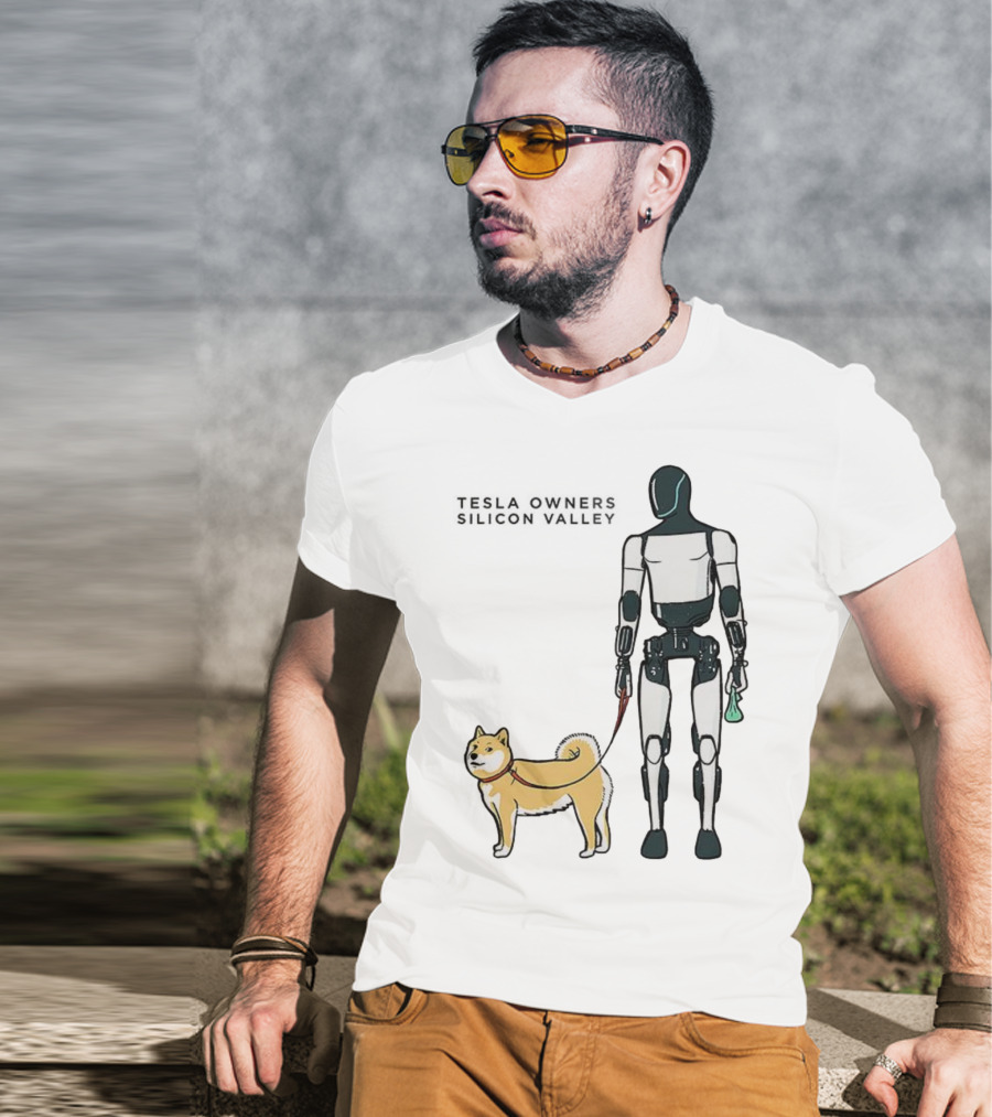 Tesla Owners Silicon Valley Optimus Robot Walking Doge Dog T-Shirt