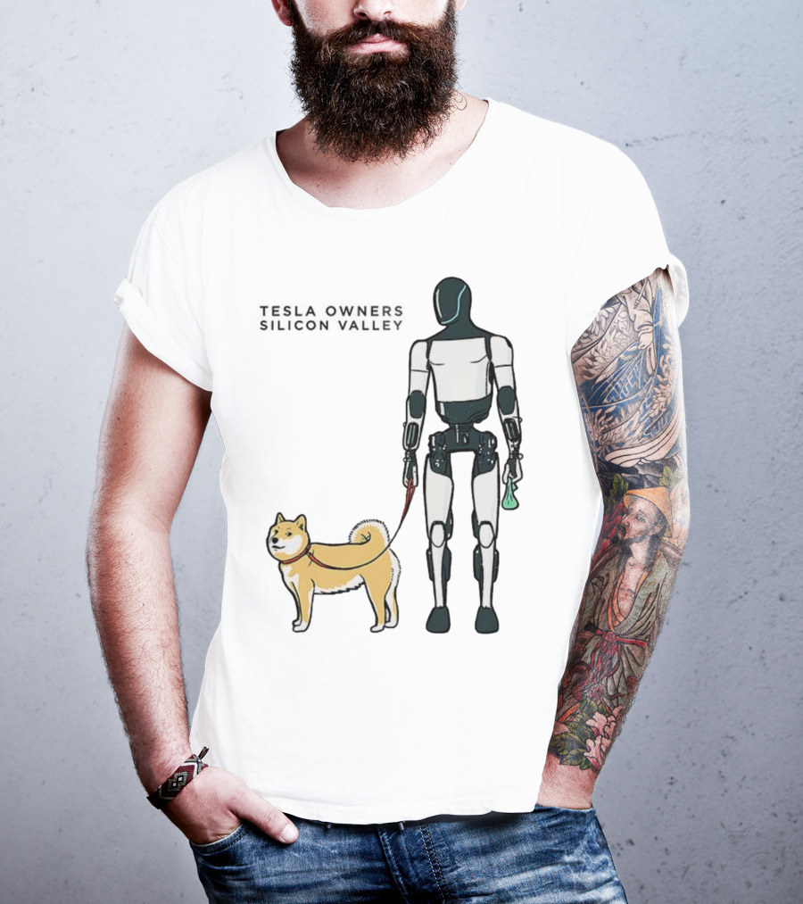 Tesla Owners Silicon Valley Optimus Robot Walking Doge Dog T-Shirt