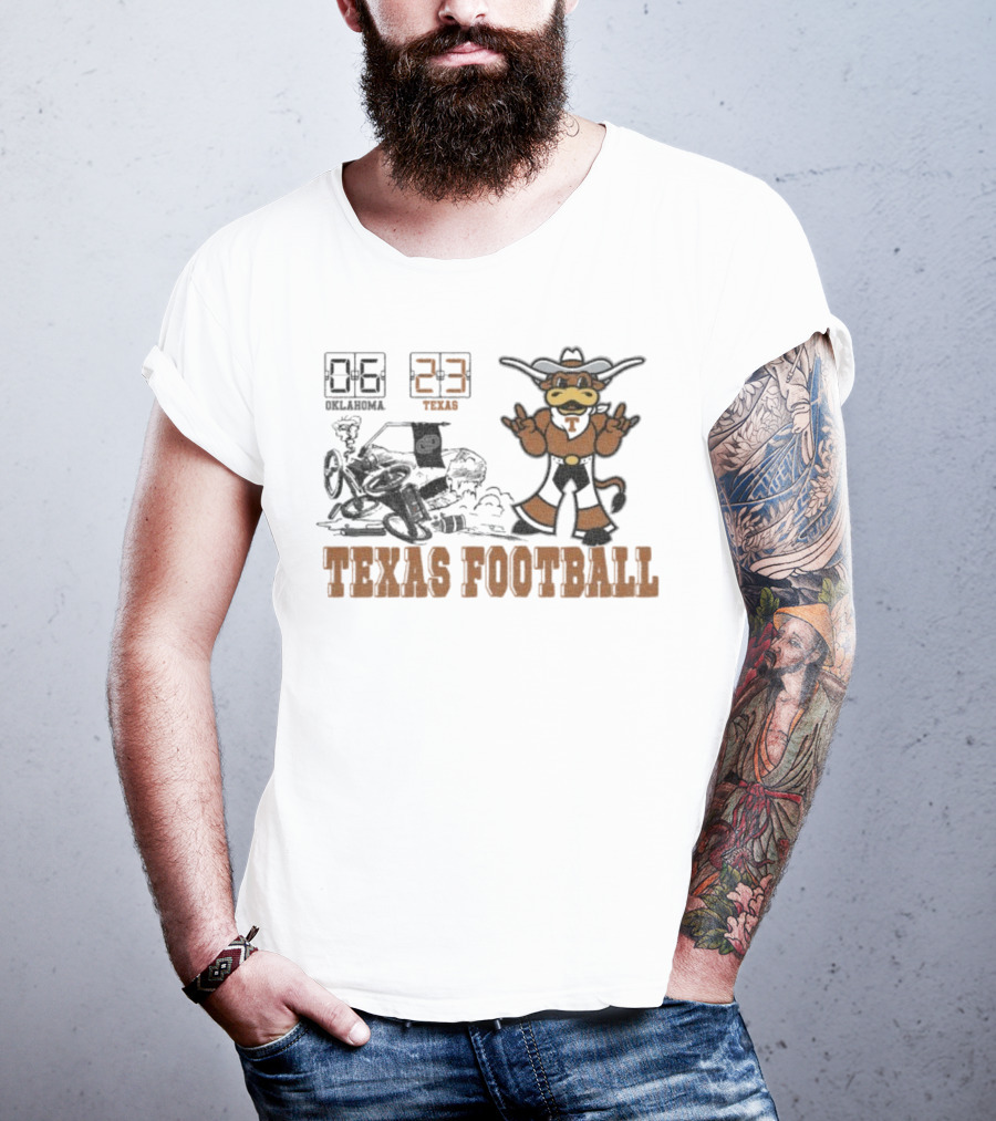 Oklahoma 6 Vs Texas 23 Longhorns Football Mascot Showdown 2025 T-Shirt