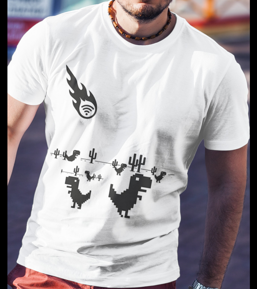 WiFi Meteor Extinction Dinosaur Game Pixel Art T-Shirt