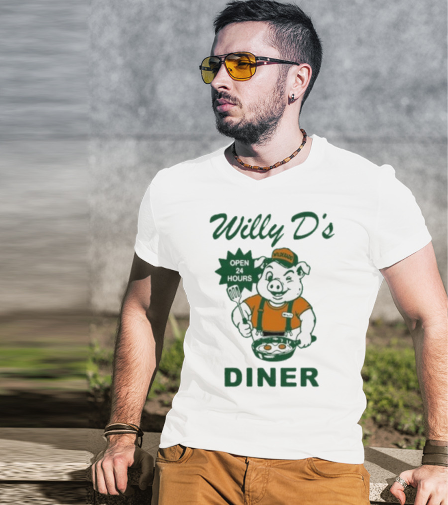 Wilderado Willy D's Diner Open 24 Hours Pig Cooking Eggs T-Shirt