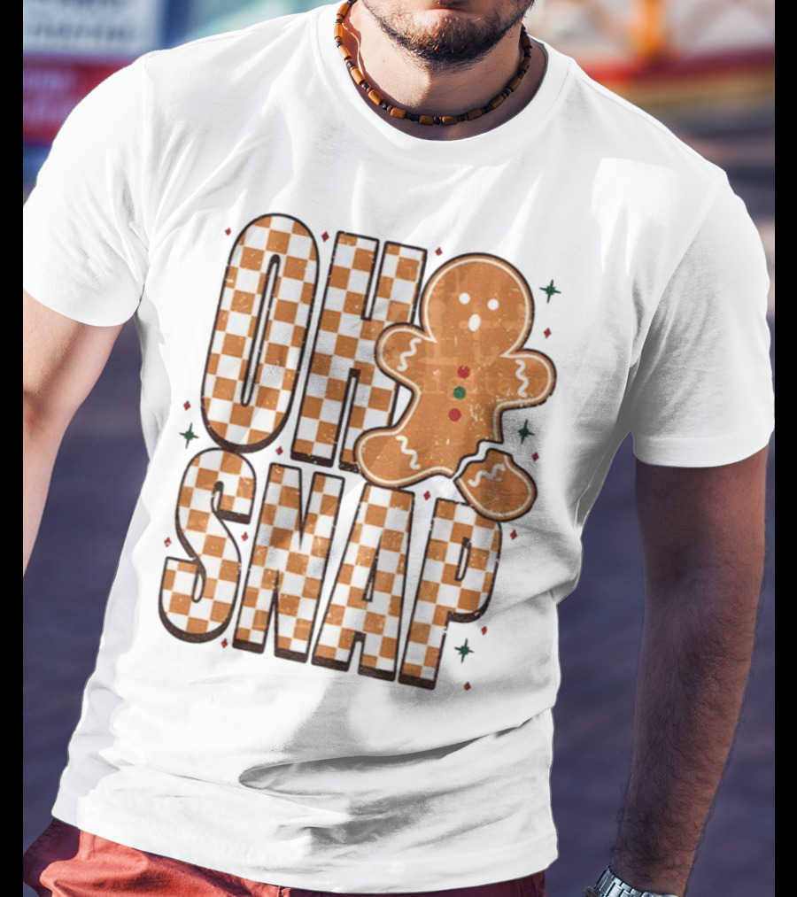 Oh Snap Gingerbread Merry Christmas Checkered Pattern T-Shirt