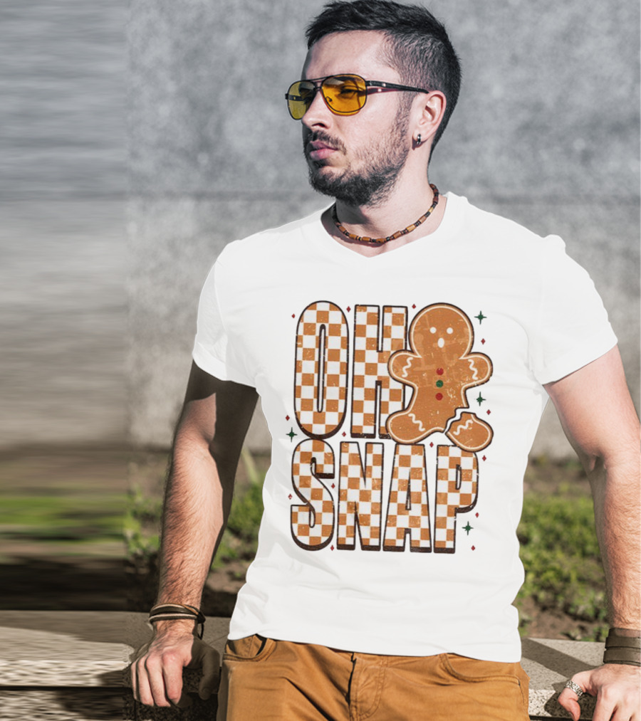 Oh Snap Gingerbread Merry Christmas Checkered Pattern T-Shirt