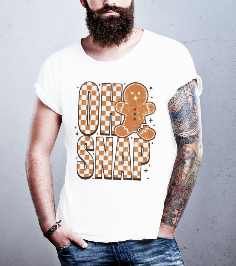 Oh Snap Gingerbread Merry Christmas Checkered Pattern T-Shirt