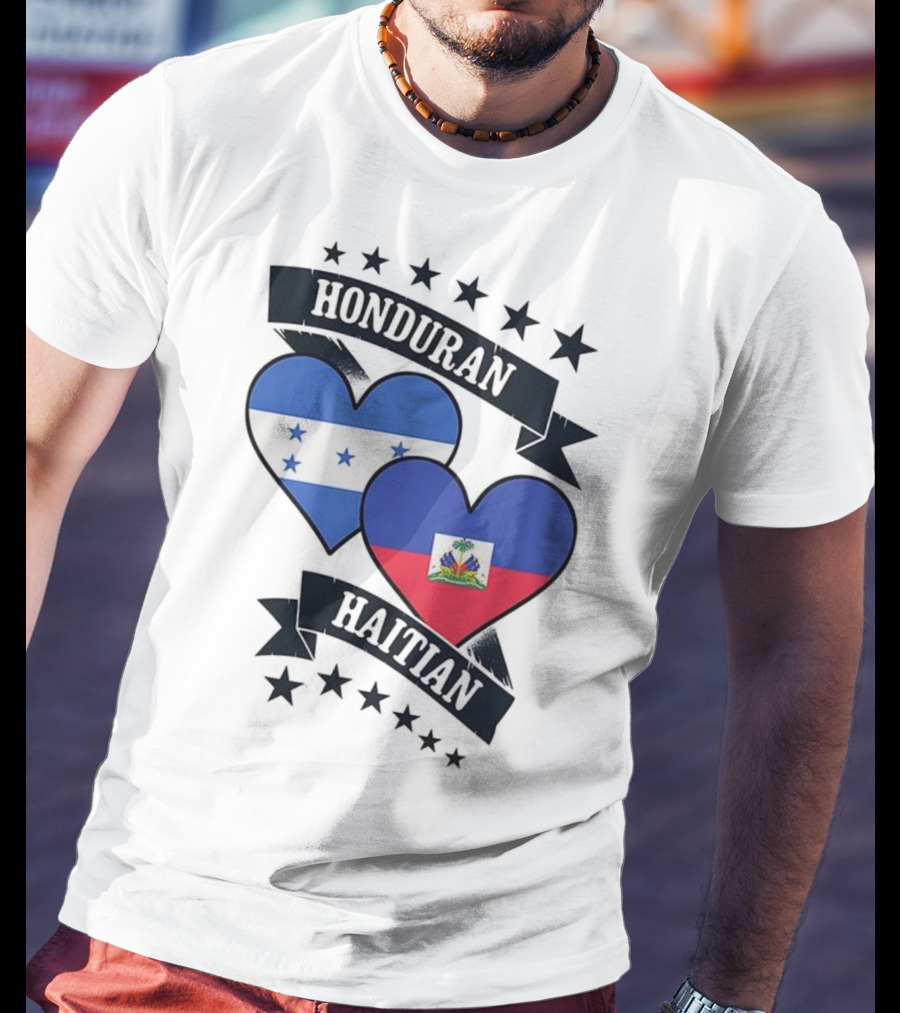 Honduran Haitian Heart Flags Stars Banner T-Shirt