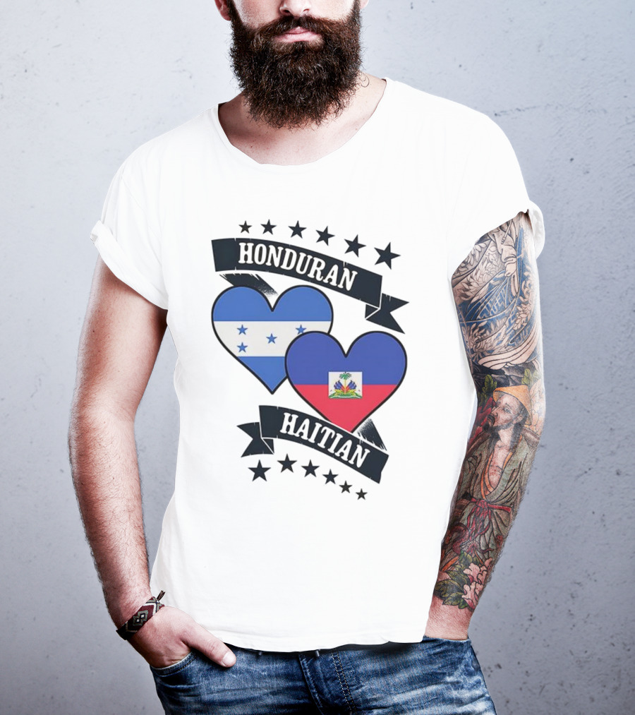 Honduran Haitian Heart Flags Stars Banner T-Shirt