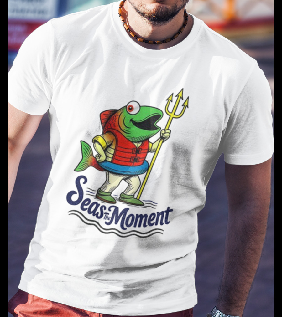Seas The Moment Humpy Salmon Holding Trident Seattle Mariners MLB Baseball Fan Apparel T-Shirt