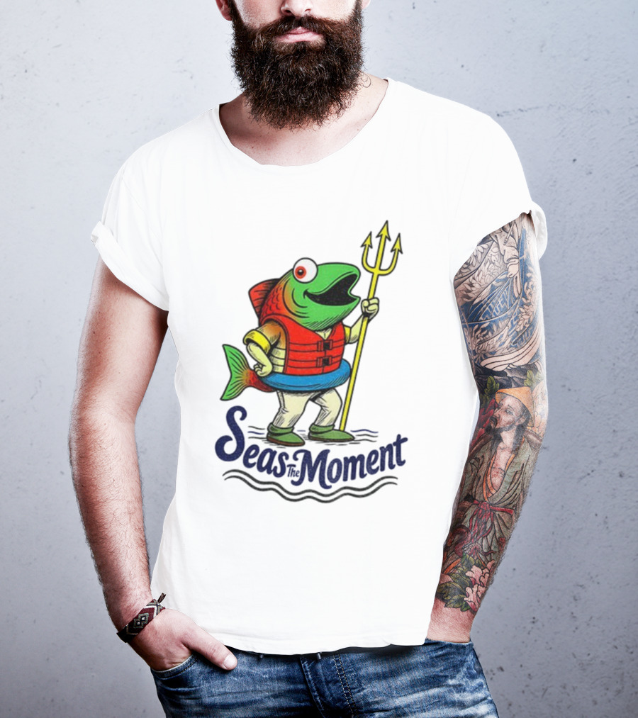 Seas The Moment Humpy Salmon Holding Trident Seattle Mariners MLB Baseball Fan Apparel T-Shirt