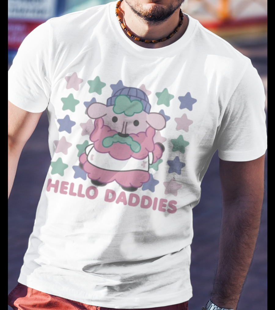 Hello Daddies Pink Bearded Sheep Star Pattern T-Shirt