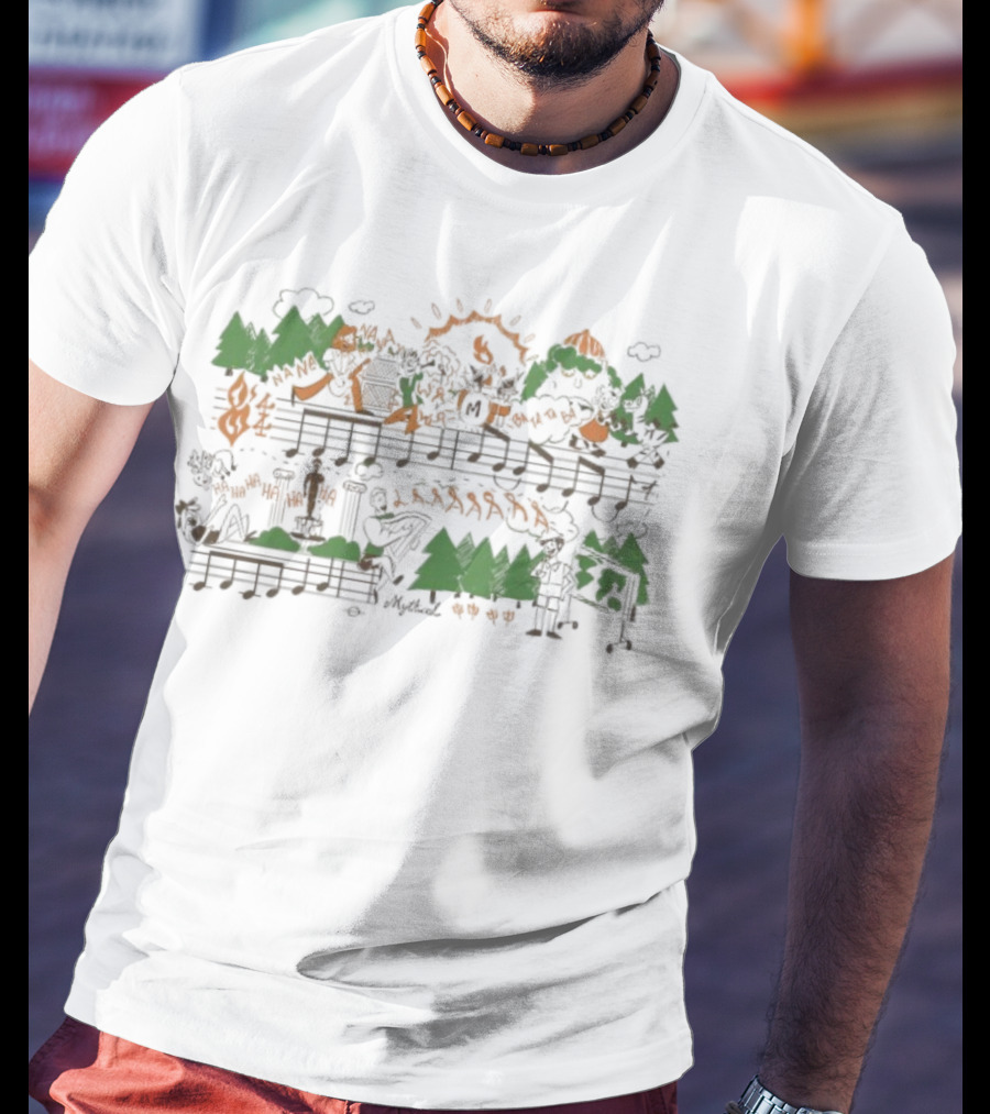 Mythical GMM Theme Song Music Notes Forest And Mountains Illustration T-Shirt