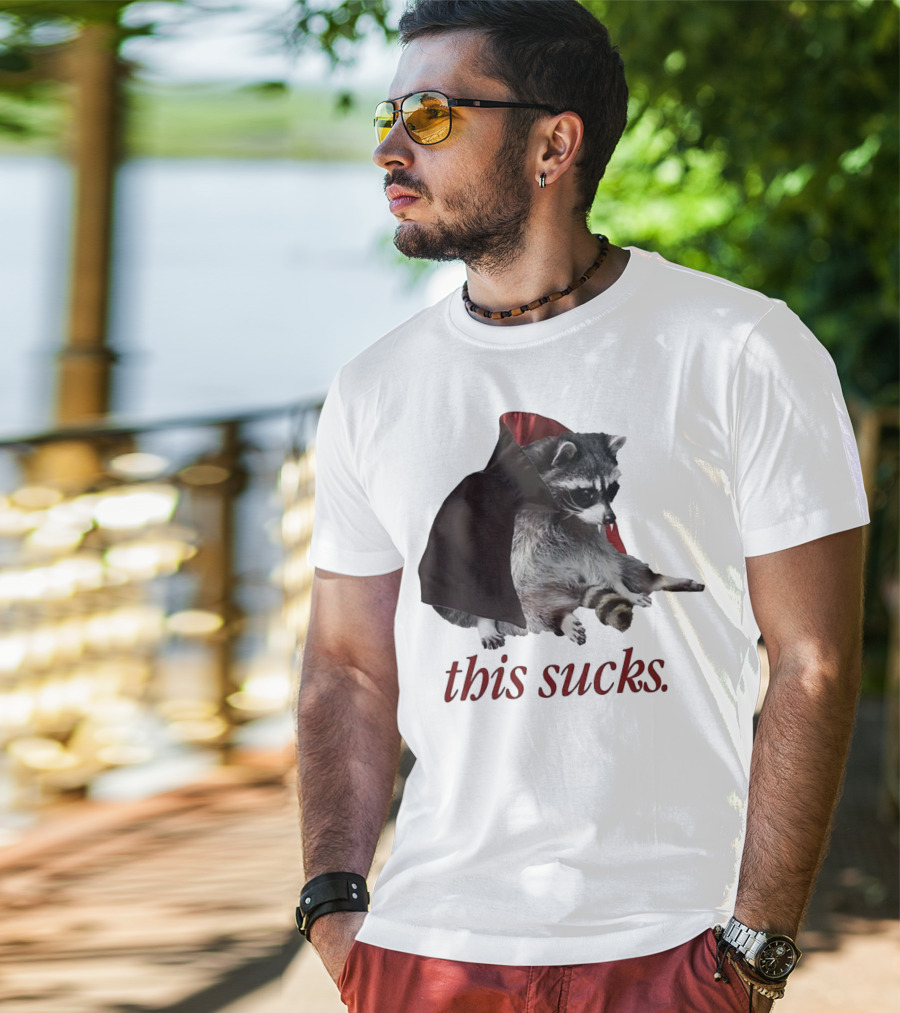 Raccoon Vampire Cape This Sucks Halloween T-Shirt