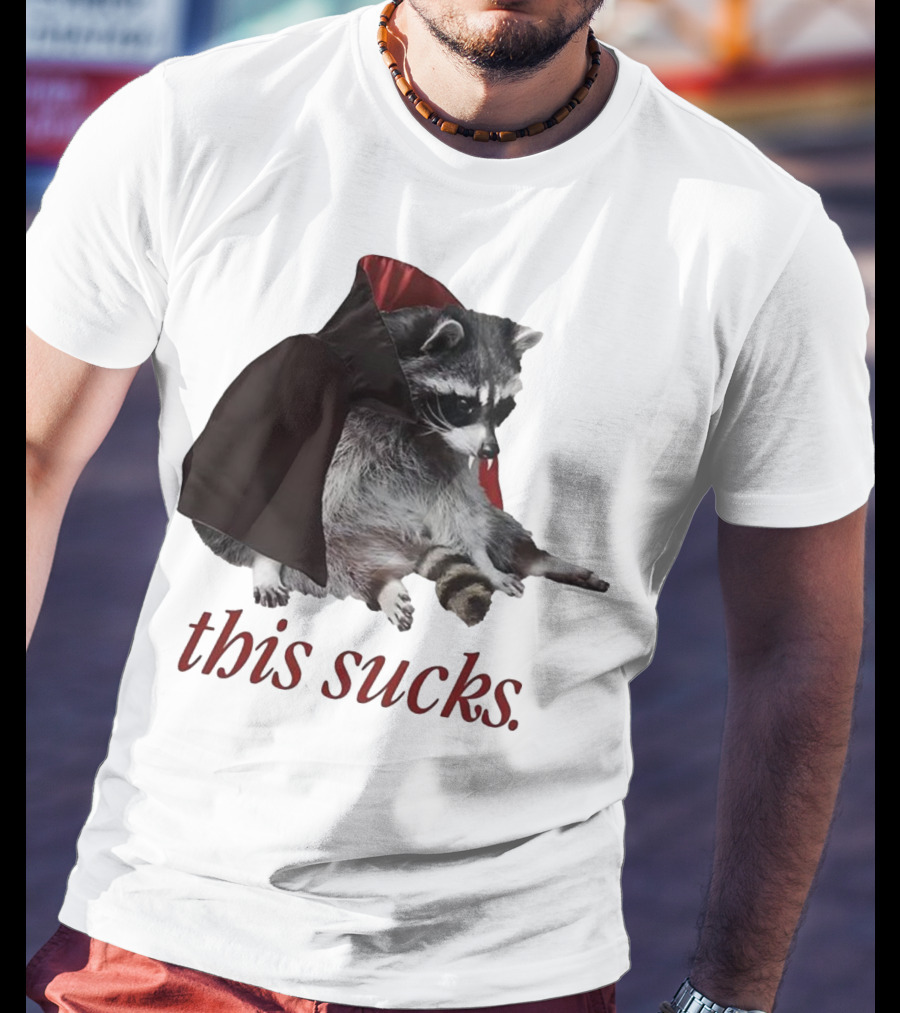 Raccoon Vampire Cape This Sucks Halloween T-Shirt
