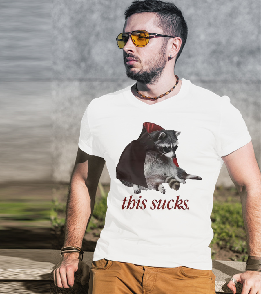 Raccoon Vampire Cape This Sucks Halloween T-Shirt