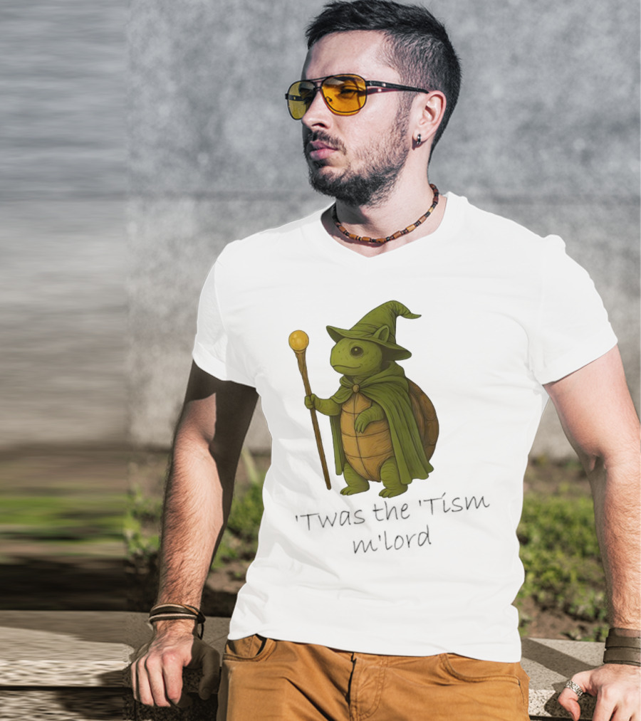 Twas The Tism M'lord Turtle Wizard Magic Staff T-Shirt