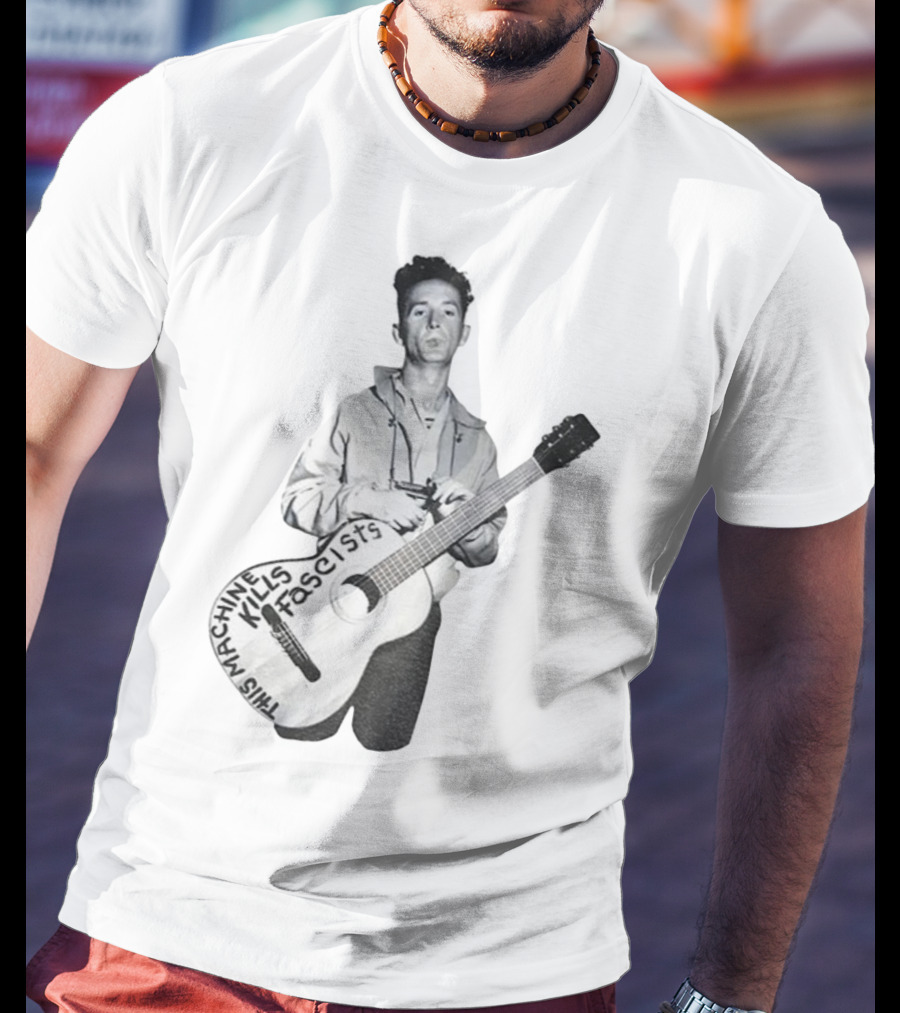 Woody Guthrie This Machine Kills Fascists Anti-Fascist Vintage Guitar Message T-Shirt