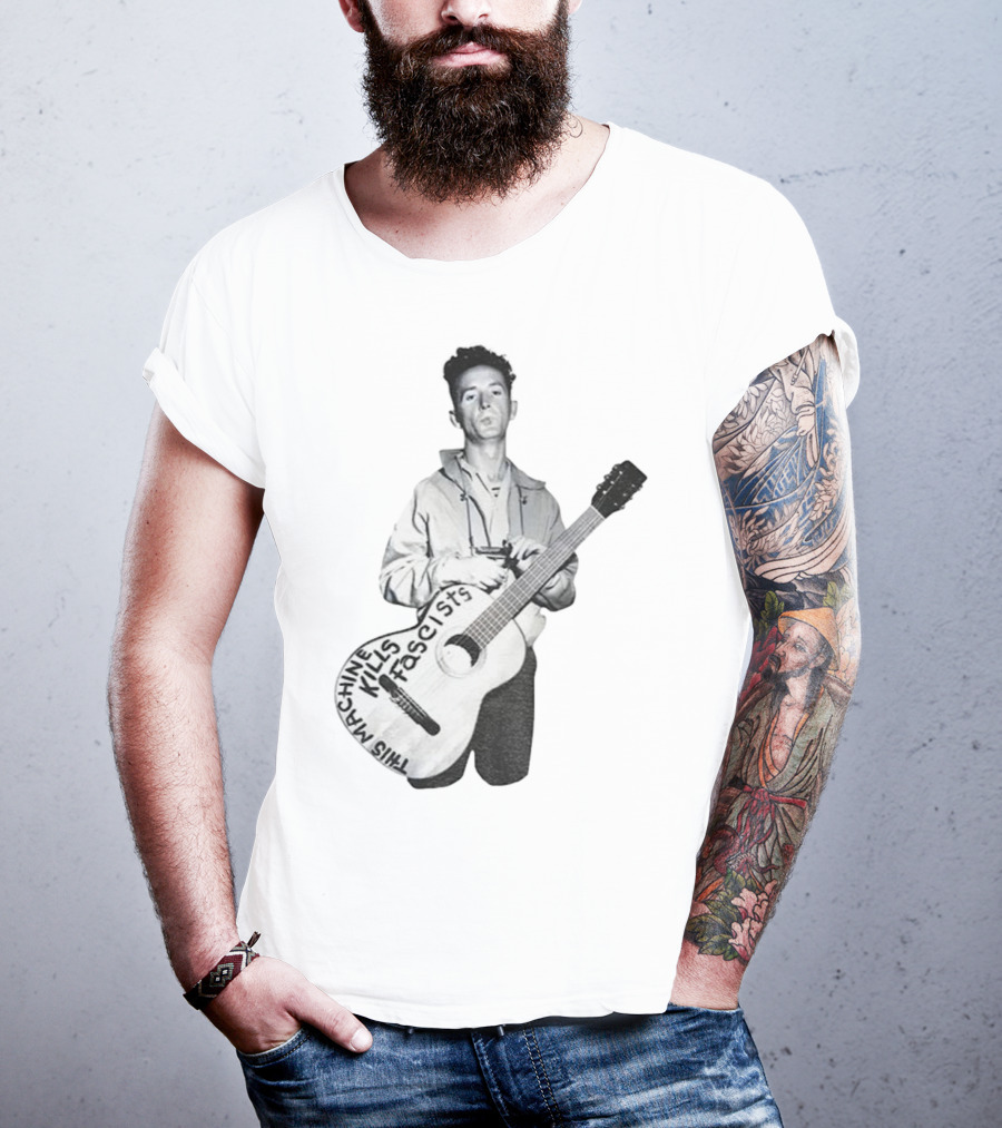 Woody Guthrie This Machine Kills Fascists Anti-Fascist Vintage Guitar Message T-Shirt