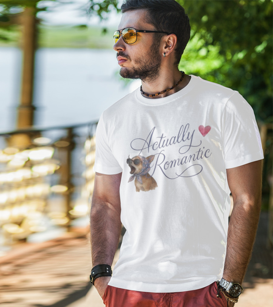 Actually Romantic Dog Sunglasses Heart Scarf T-Shirt