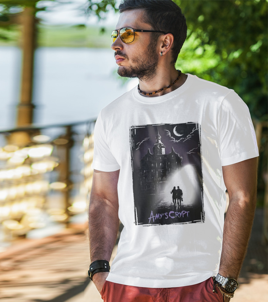 Amy's Crypt Haunted Mansion Moonlit Silhouette Halloween 2025 T-Shirt