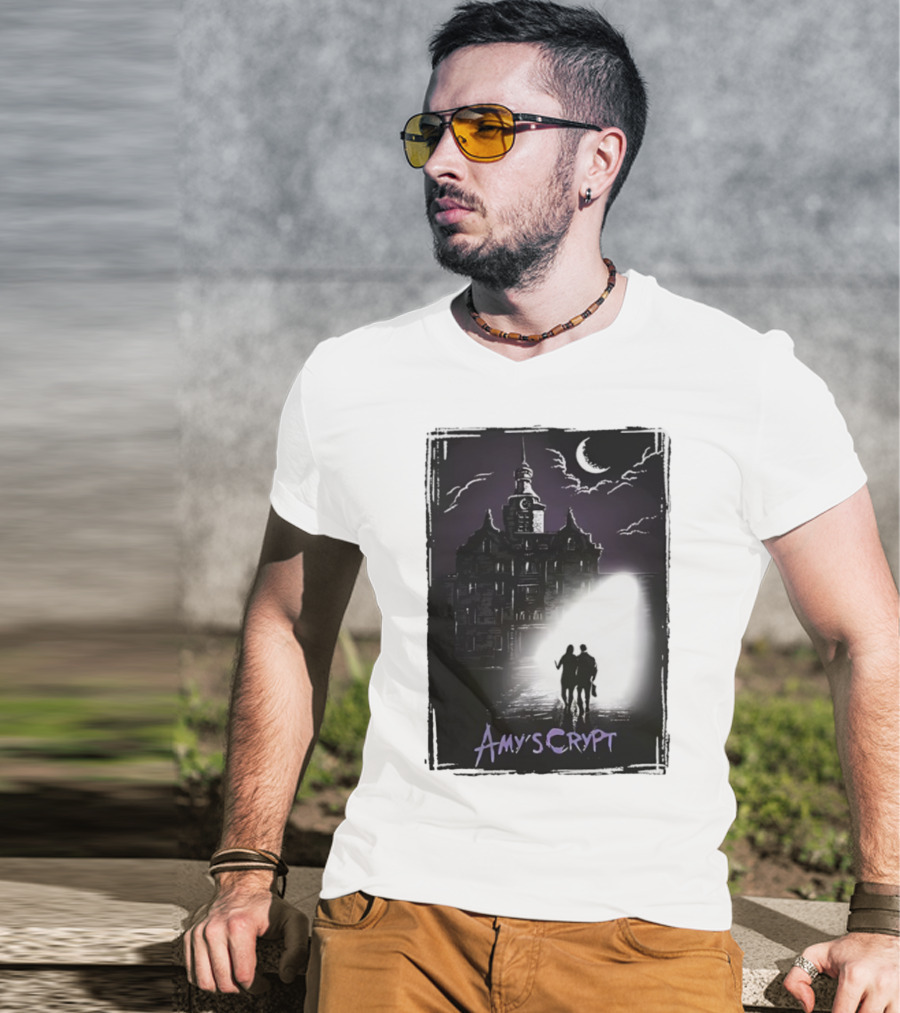 Amy's Crypt Haunted Mansion Moonlit Silhouette Halloween 2025 T-Shirt