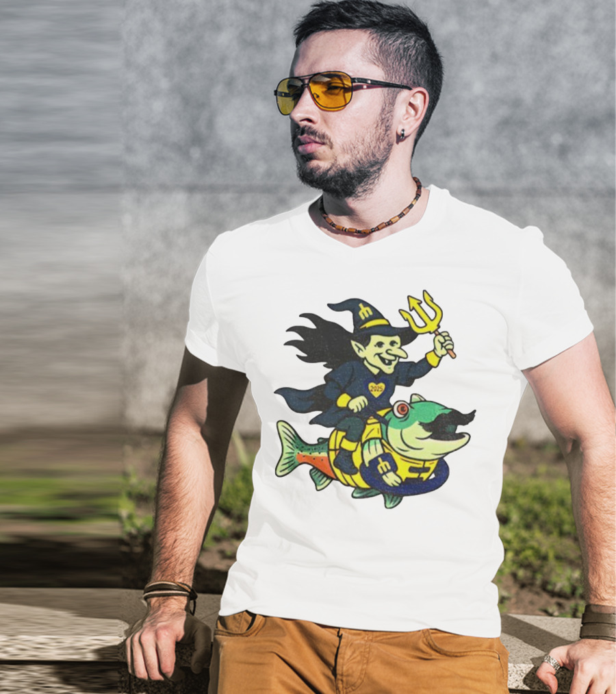 Etsy Witch Riding Mustache Trident Humpy Salmon Seattle Mariners 2025 T-Shirt