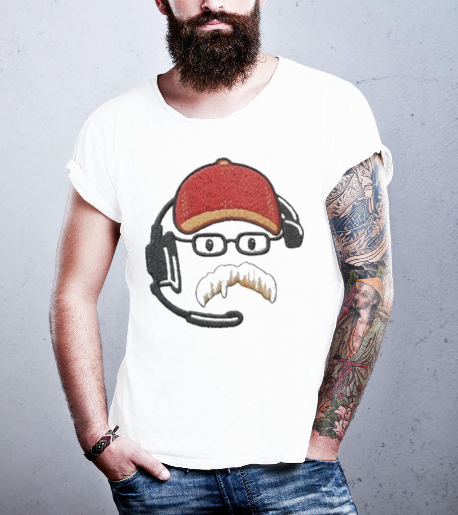 Andy Reid Kansas City Chiefs Coach Embroidered Patch Style With Red Cap And Headset T-Shirt