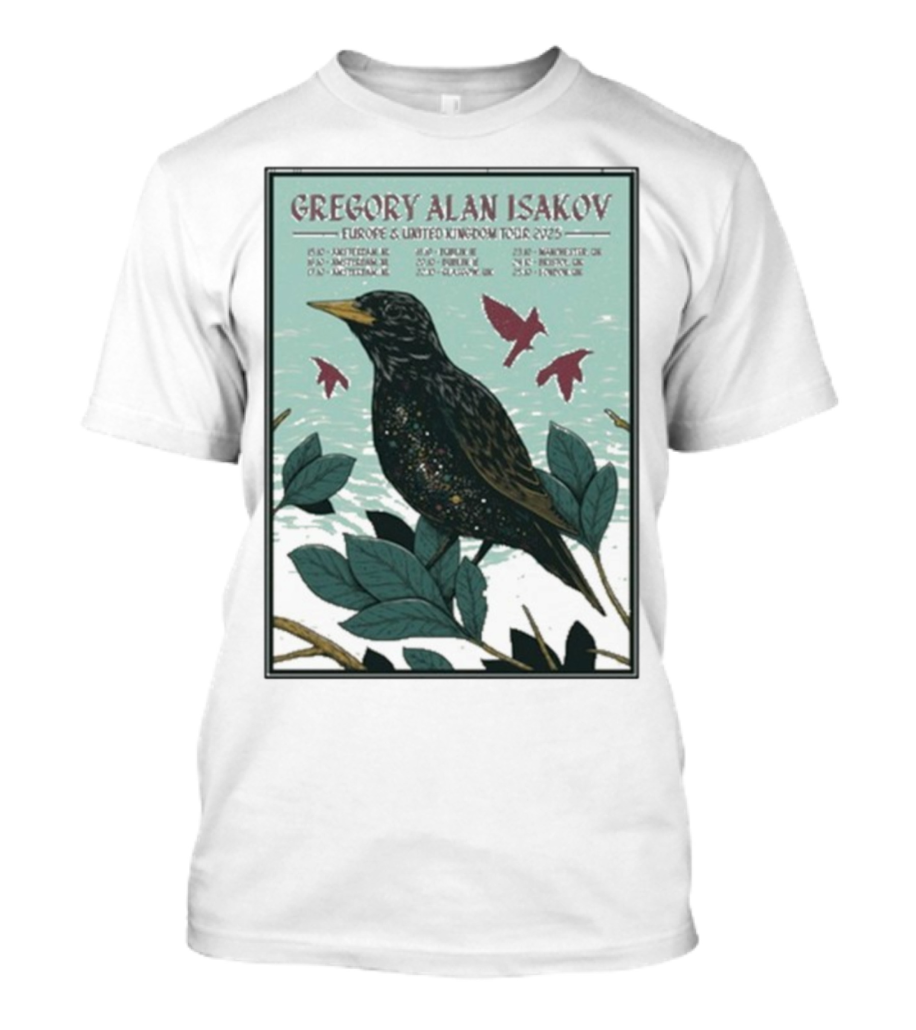 Gregory Alan Isakov Europe & United Kingdom Tour 2025 Black Bird Artwork T-Shirt
