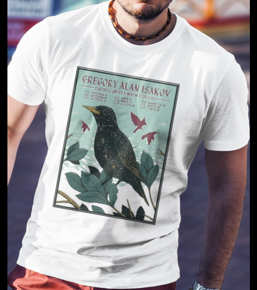 Gregory Alan Isakov Europe & United Kingdom Tour 2025 Black Bird Artwork T-Shirt